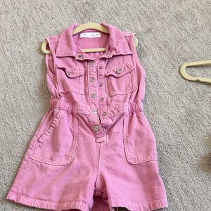 Zara Kids Pink Sleeveless Denim Romper